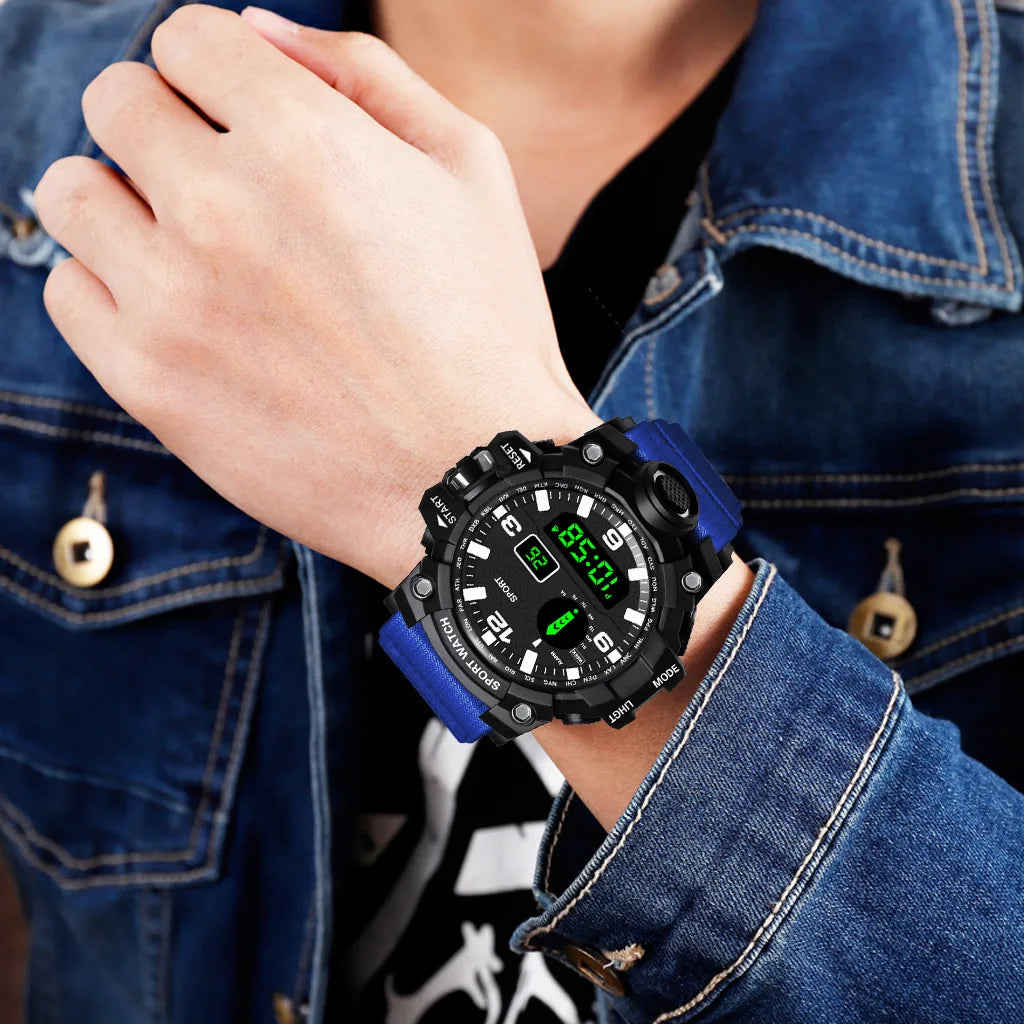 Reloj de pulsera deportivo electrónico de moda para hombre, esfera grande multifuncional impermeable, alarma luminosa, reloj militar para niños y hombres
