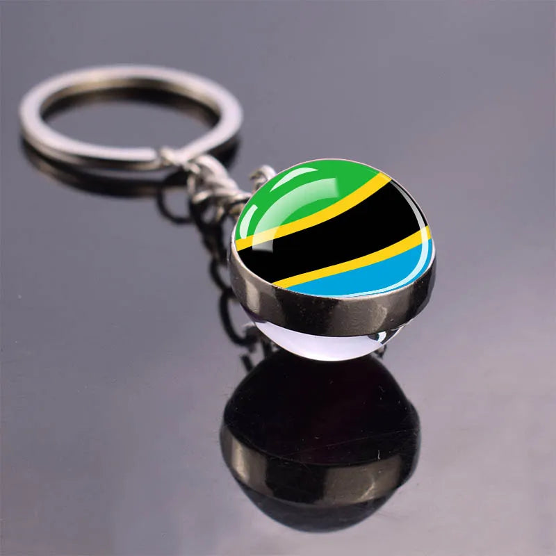 Porte-clés drapeau africain, algérie, somalie, tunisie, maroc, egypte, drapeau National, pendentif boule de verre Double face, cadeau
