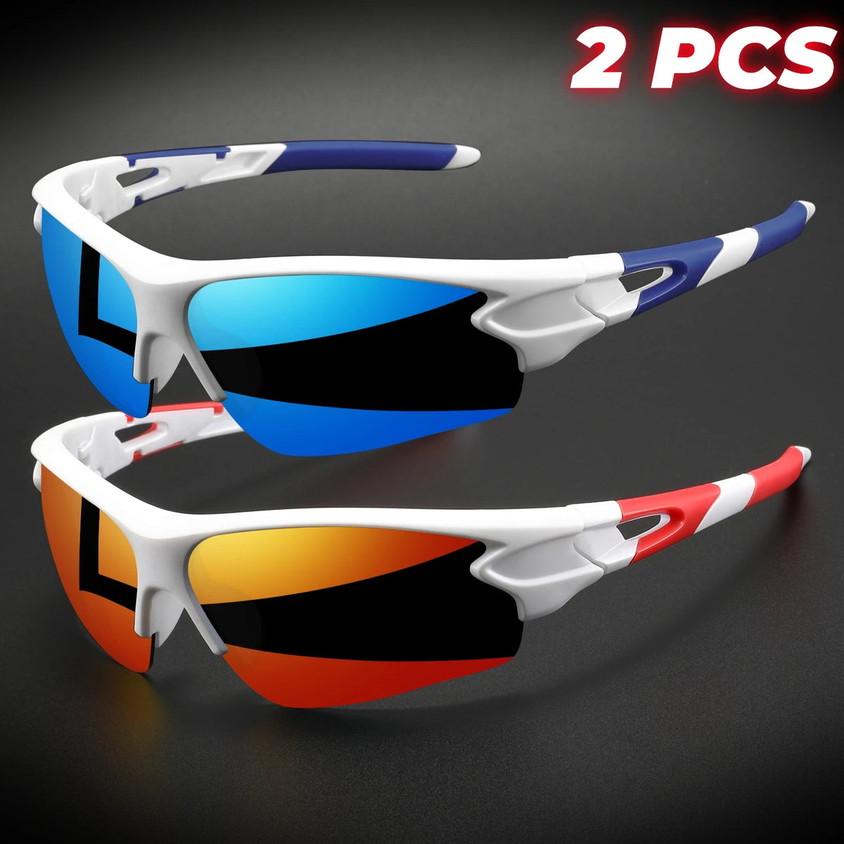 2 pièces lunettes de sport enveloppantes semi-sans monture — cyclisme, randonnée, UV400, anti-buée, unisexe