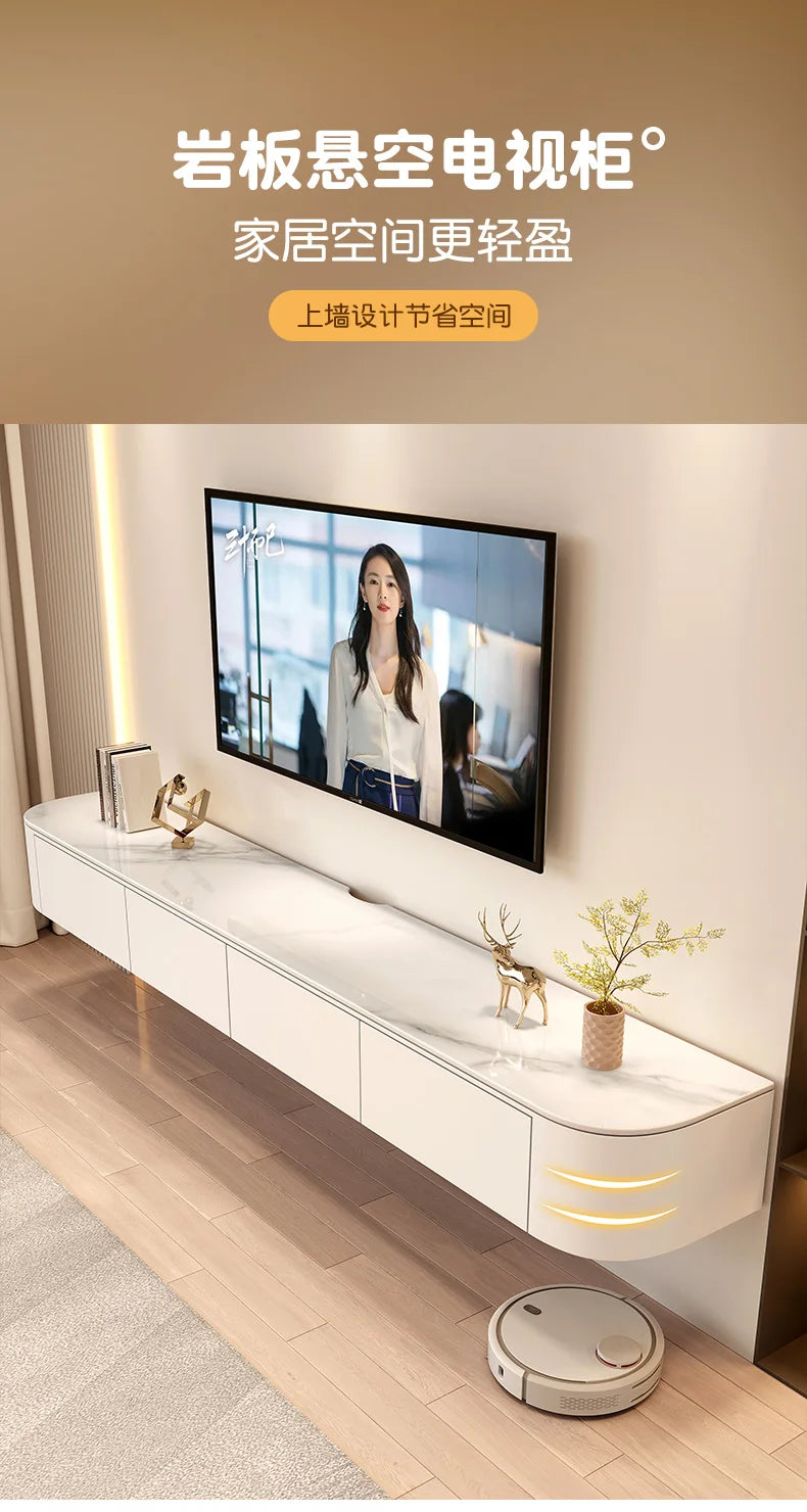 Meuble TV nordique tendance flottant avec tiroirs — salon