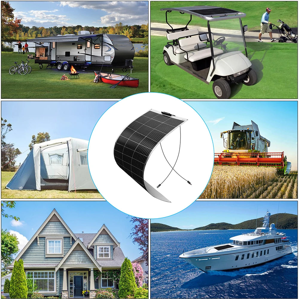 Panneau solaire souple 120W 12V monocristallin — semi-flexible, camping-car, van, bateaux, surfaces inégales