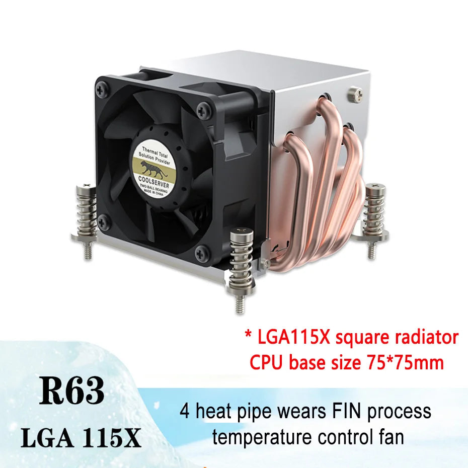 COOLSERVER R63 4 Heatpipe 2U Refroidisseur de processeur de serveur Ventilateur de refroidissement pour ordinateur de bureau pour Intel LGA2011 1700 115X AMD AM4