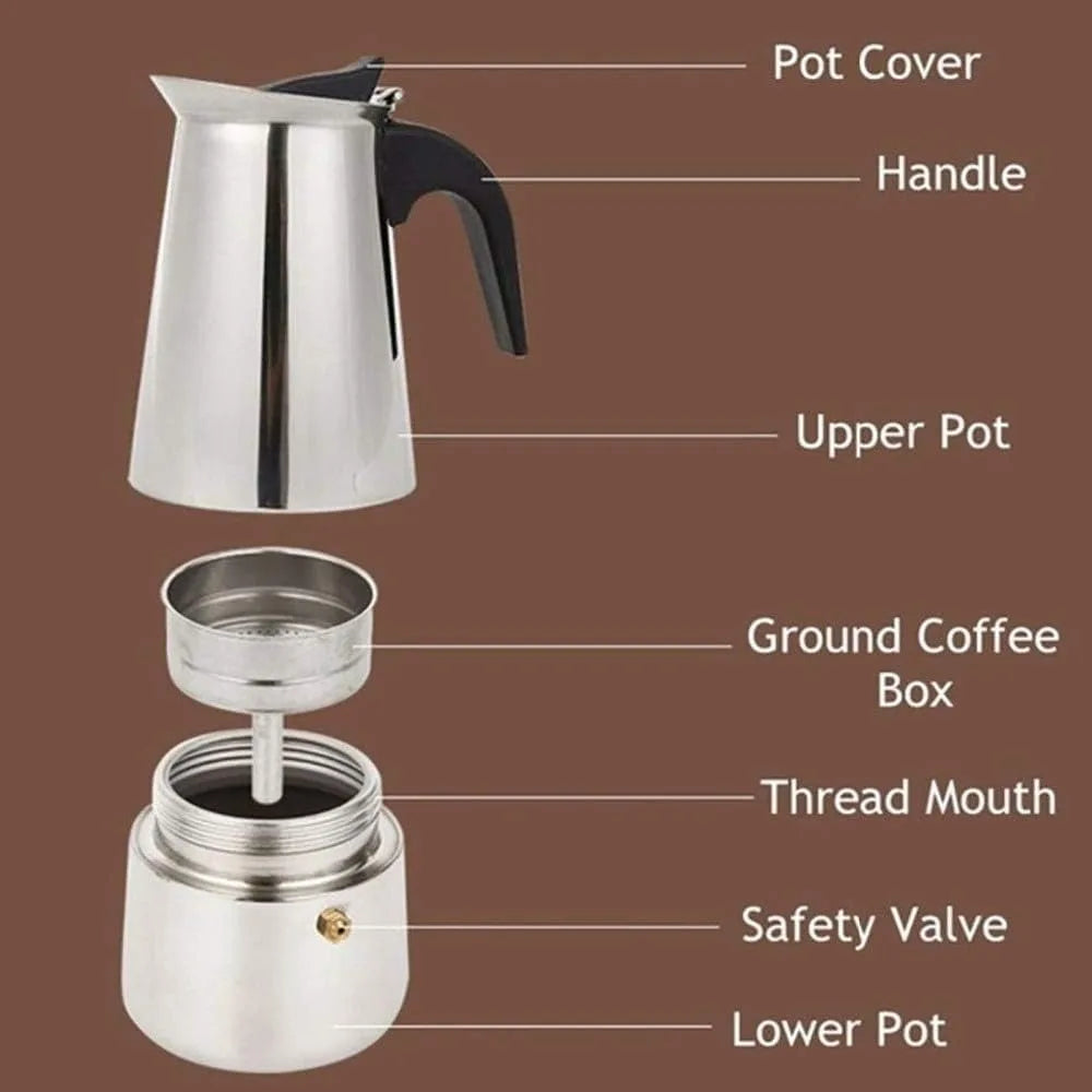 Stainless Steel Moka Pots, Espresso Coffee Maker, Teapot, Latte Coffee, Portable Coffee Maker for Camping and Home