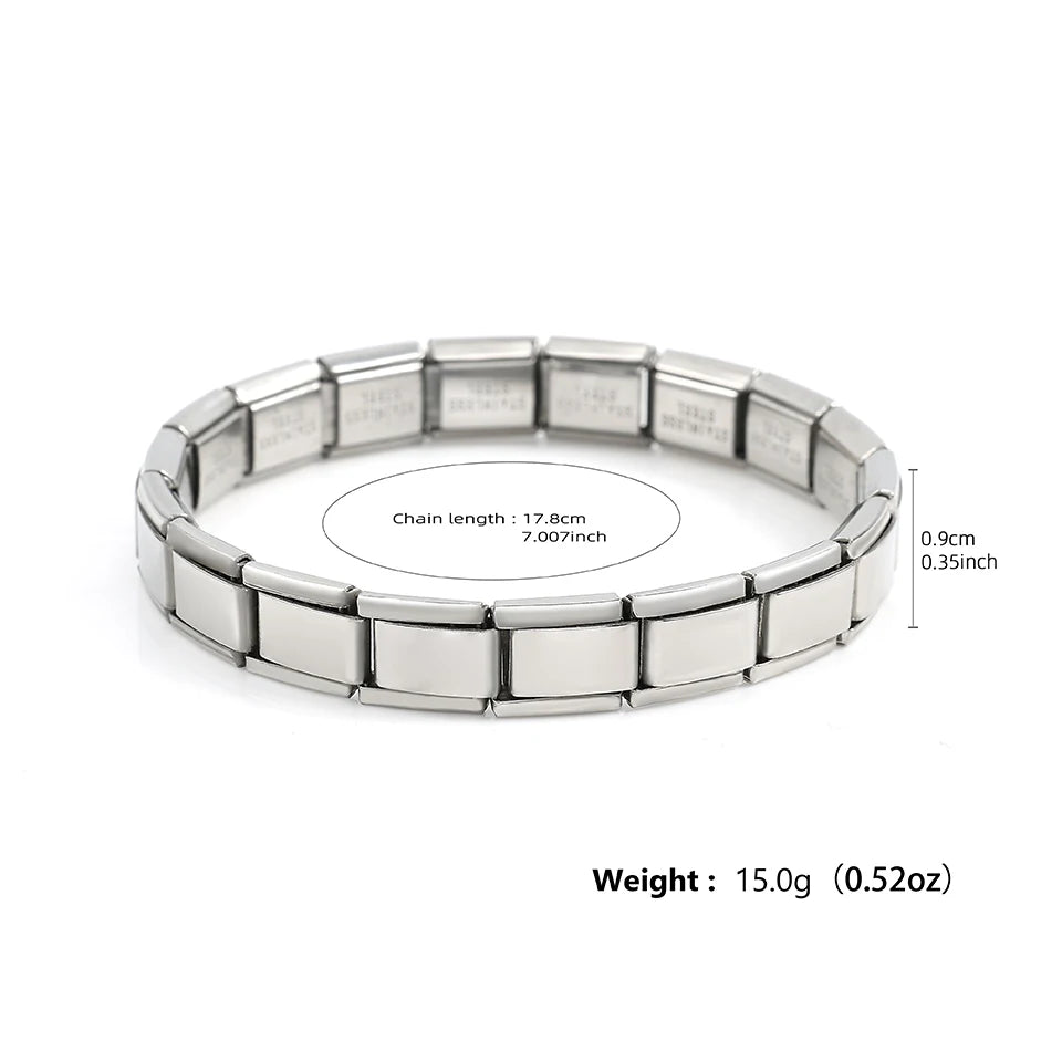 Pulseras cuadradas de acero inoxidable para mujeres y hombres, módulos italianos de metal HipHop, elásticas, regalo, joyería de fiesta de cumpleaños, a la moda