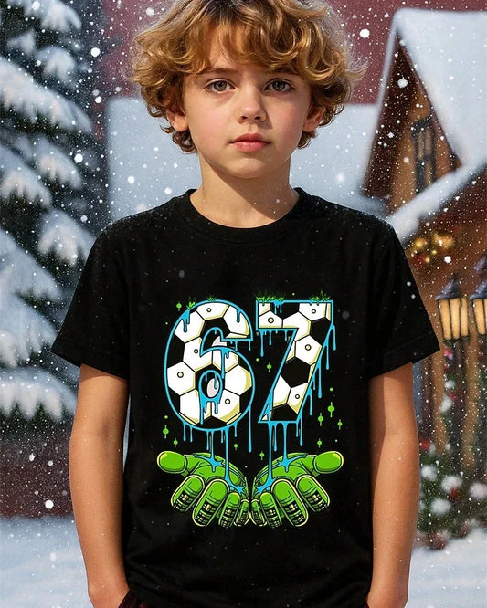 Nouveau T-shirt d'été 2026 pour garçons, motif 'Brain Rot 67 Six Seven' drôle, thème gamer et meme, pour parents et enfants, 6-7 ans, style Y2K