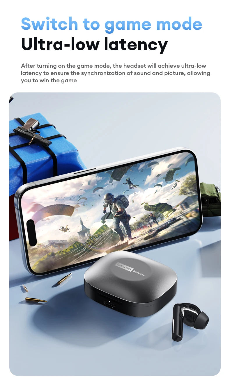 Nuevos auriculares inalámbricos Bluetooth Lenovo LE209 con cancelación de ruido ANC, música HiFi, auriculares Bluetooth con 30 horas de duración de la batería, auriculares para juegos