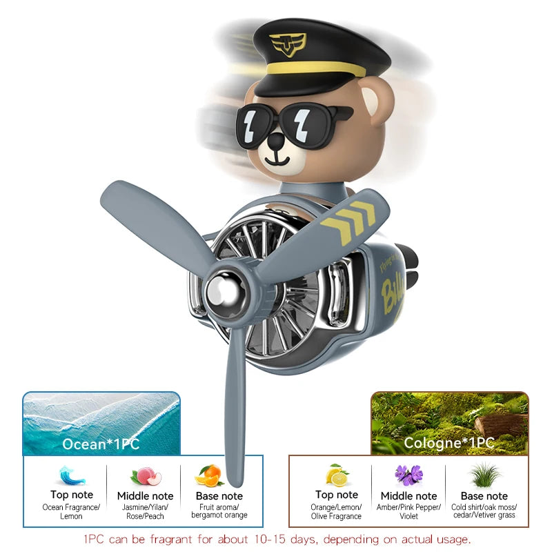 Désodorisant rotatif pour avion, pilote, ours, voiture, accessoires, décorations intérieures, clips de ventilation pour ventilateur, diffuseur de parfum, arôme