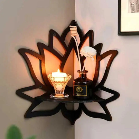 Hollow decorative wooden Lotus stand, aromatherapy organizer, essential oil candle holder, wall shelf, corner shelf