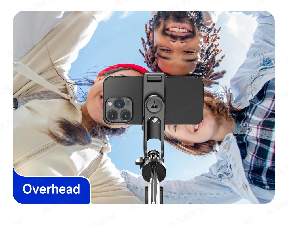 Perche à selfie trépied 1708mm avec télécommande Bluetooth — rotation 360°, interface 1/4", lumière optionnelle