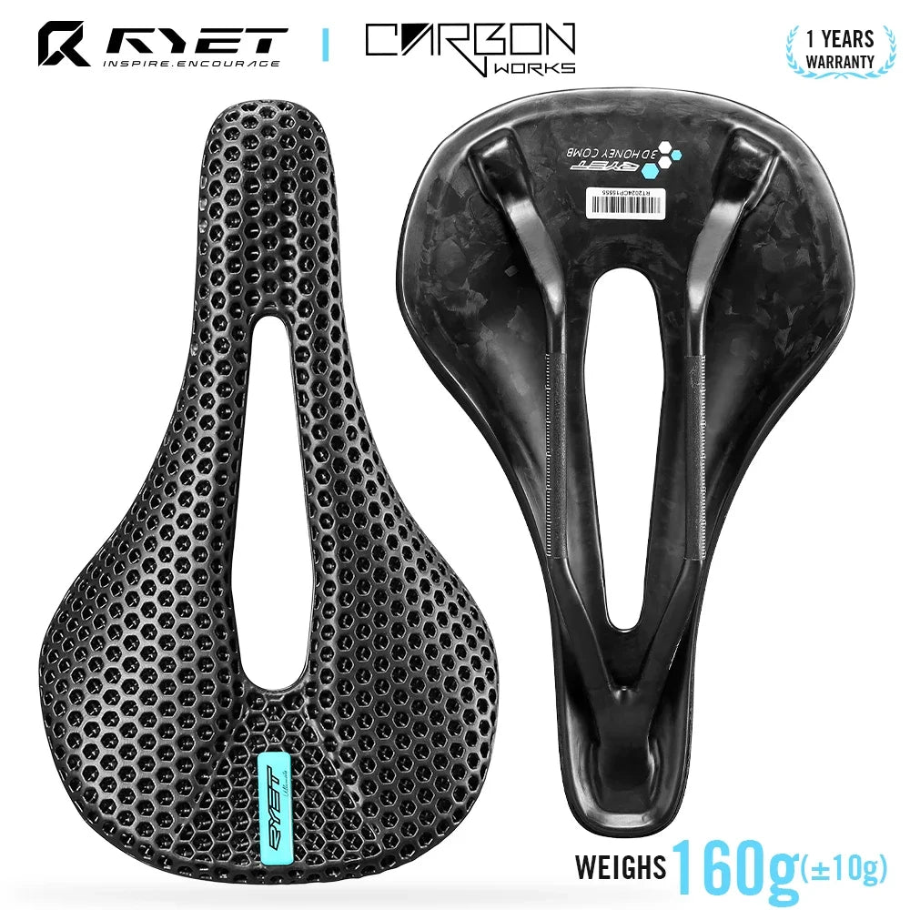 Selle vélo carbone 3D imprimée 140mm — rail rond, super légère, route, VTT, course