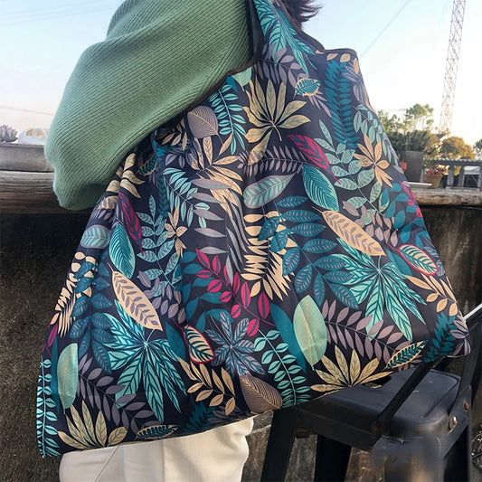 Bolsa de la compra de supermercado portátil plegable de gran capacidad, bolsa de almacenamiento de hombro impermeable