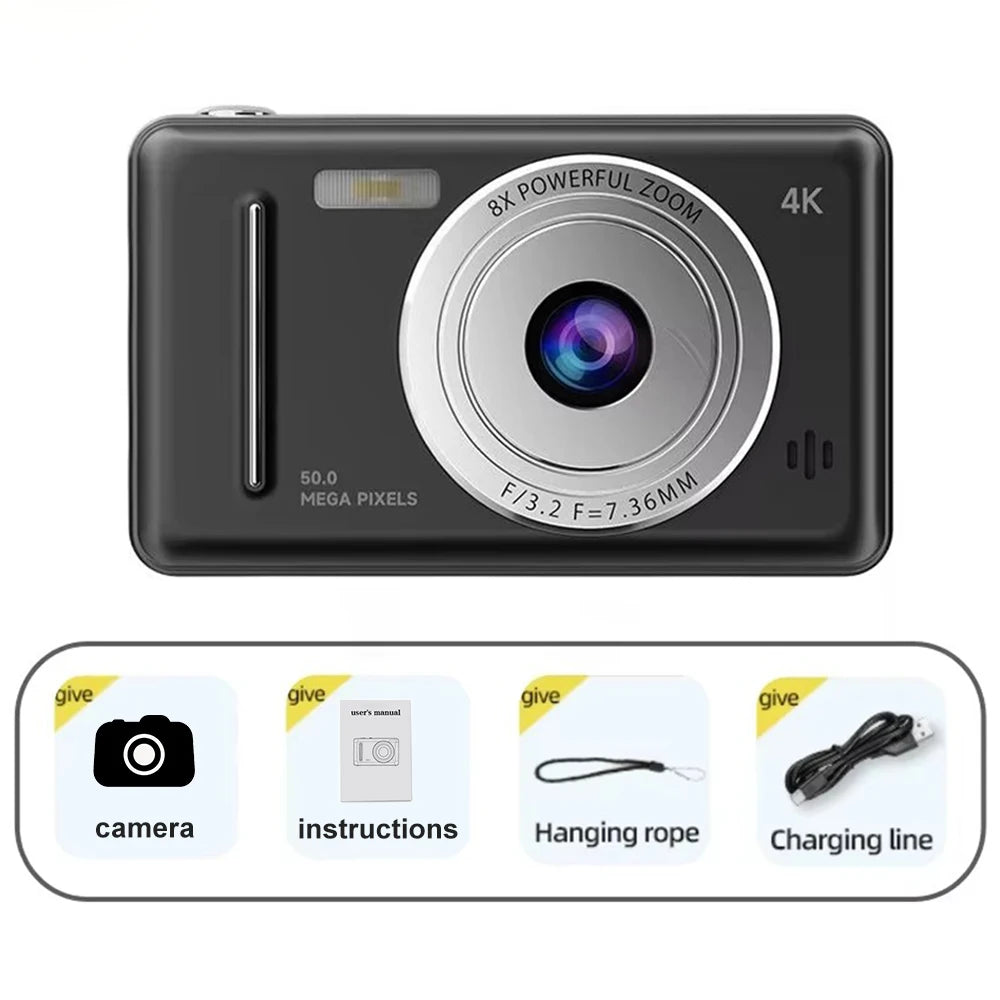 Cámara digital 4k retro CCD, cámara portátil, 50 millones de píxeles, enfoque automático, cámara de nivel de entrada, cámara dual, flash LED, cámara para estudiantes