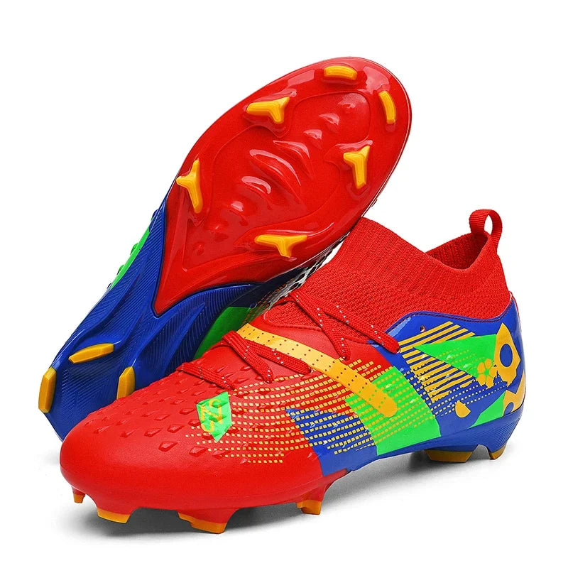 qztzx Chaussures de Football FG & Futsal Homme Cuir Verni Montantes — Ultra-légères, Professionnel EU 32–48