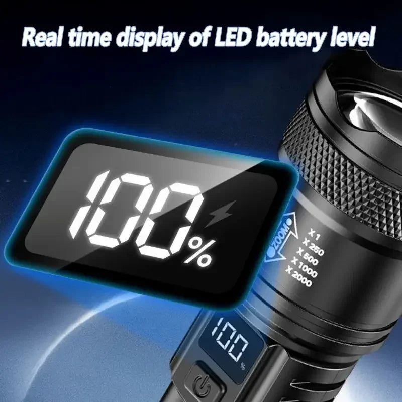 Lampe de poche LED Ultra lumineuse 2000LM type-c Rechargeable longue portée Zoom torche tactique extérieure d'urgence Camping pêche lanterne