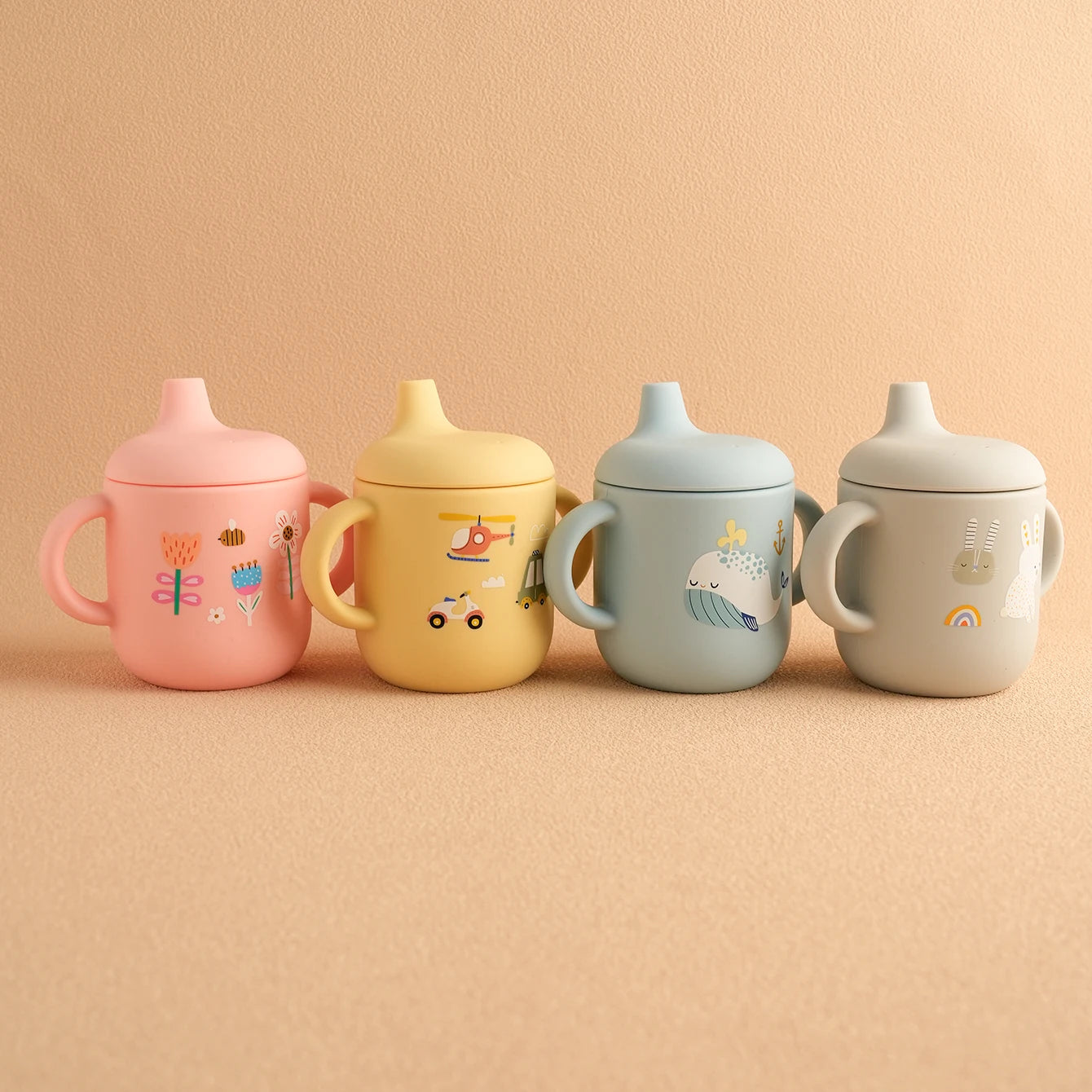 1 pieza taza de alimentación de silicona de dibujos animados para bebé, sin BPA, a prueba de fugas, taza de entrenamiento con mango, para viajes, apta para lavavajillas, artículos para bebé