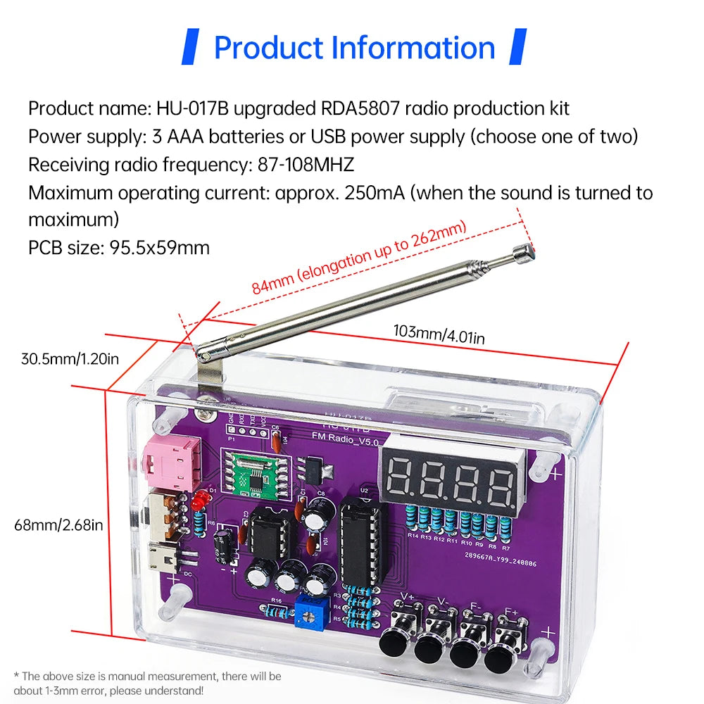 Kit électronique radio FM réglable avec affichage numérique, soudure de pratique de projet, mort, bricolage, 87-108MHz, RDA5807S