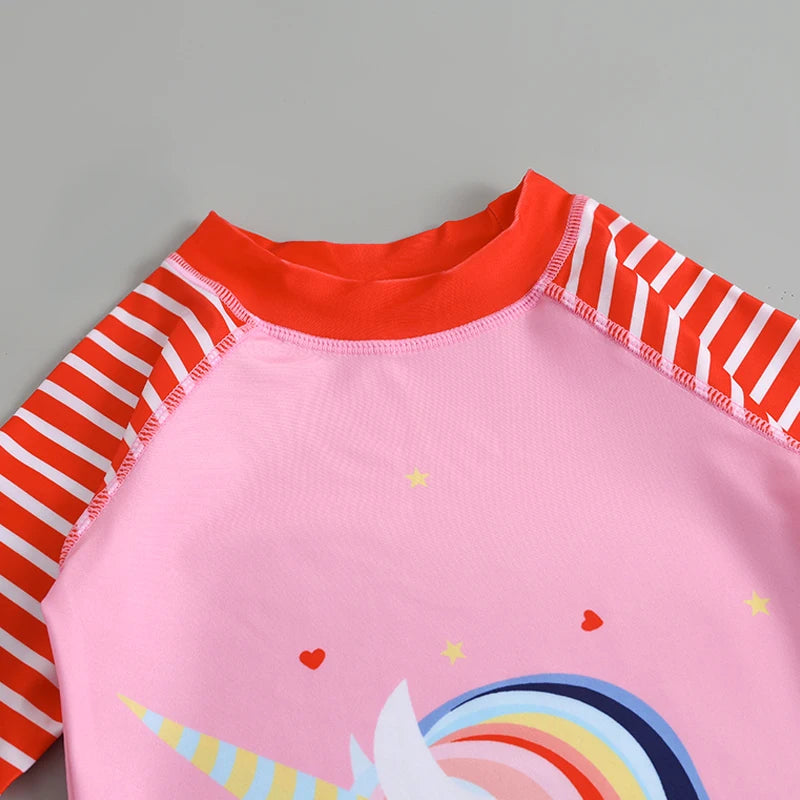 Garçons filles dessin animé mignon maillots de bain printemps été plage vêtements ensemble Protection solaire à manches longues maillots de bain enfants maillot de bain