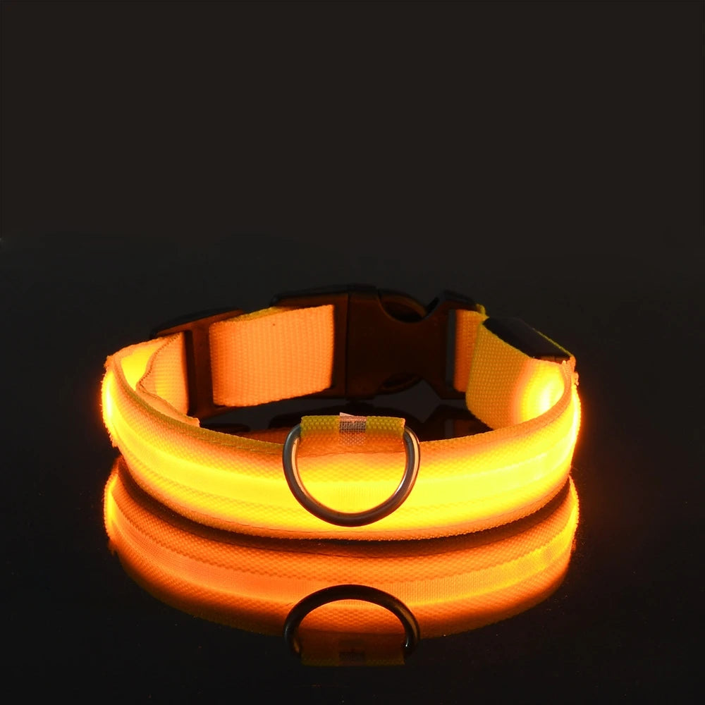 Correa LED de nailon intermitente para perros, seguridad nocturna, brilla en la oscuridad, collar estructural para perros de compañía Shoous