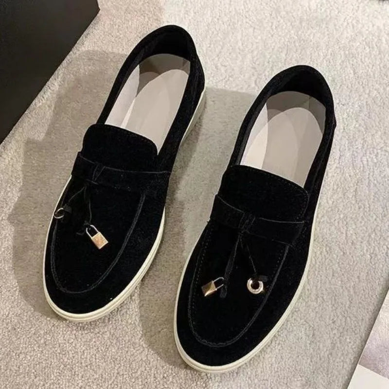 Zapatos de mujer 2025 nueva tendencia primavera otoño plataforma mocasines de ante casuales para mujer antideslizantes para caminar Chaussure Femme Scarpe Da Donna
