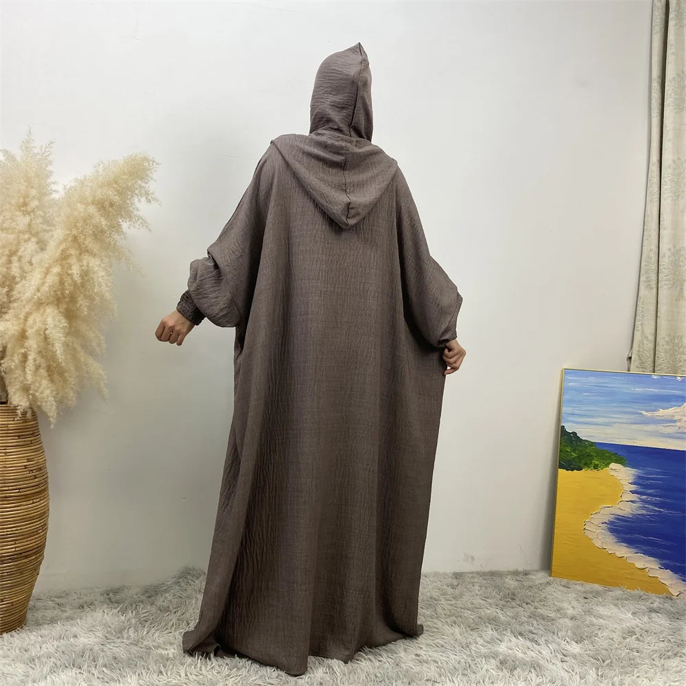 Femmes 12 couleurs Abayas musulman Ramadan vêtements de prière avec capuche Jalaba solide décontracté manches chauve-souris Robe arabe Eid Djellab