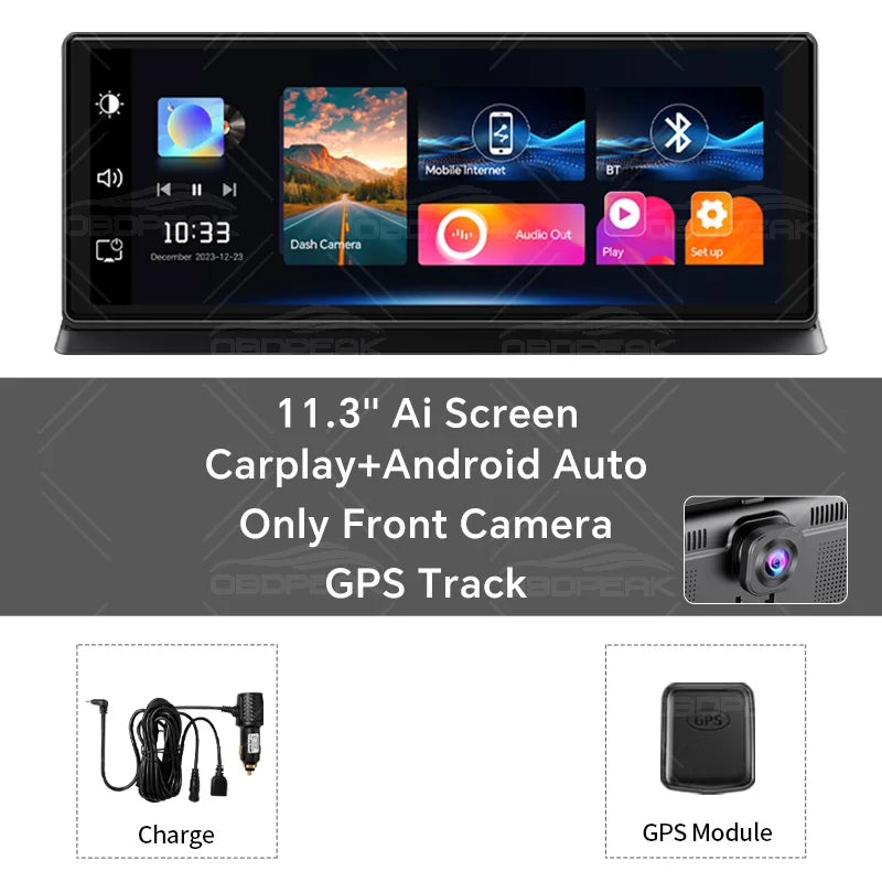 K2 Pro Wireless Car Dash Cam, 4K DVR Carplay Android Auto AI Screen, Len Video Recorder for Tourists, GPS Navigation, Prada Dashboard, 11.3 Inches