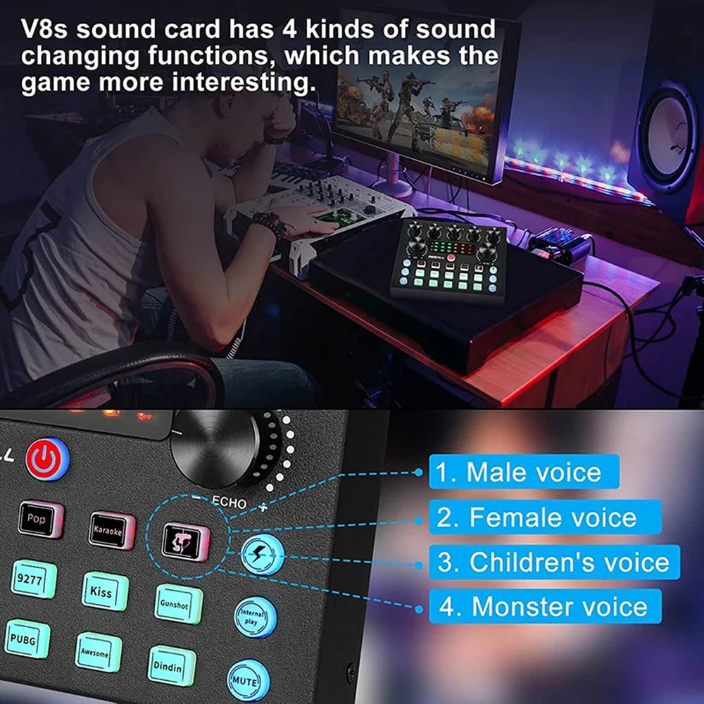 V8S – Kit carte son live avec microphone pour streaming, enregistrement et DJ