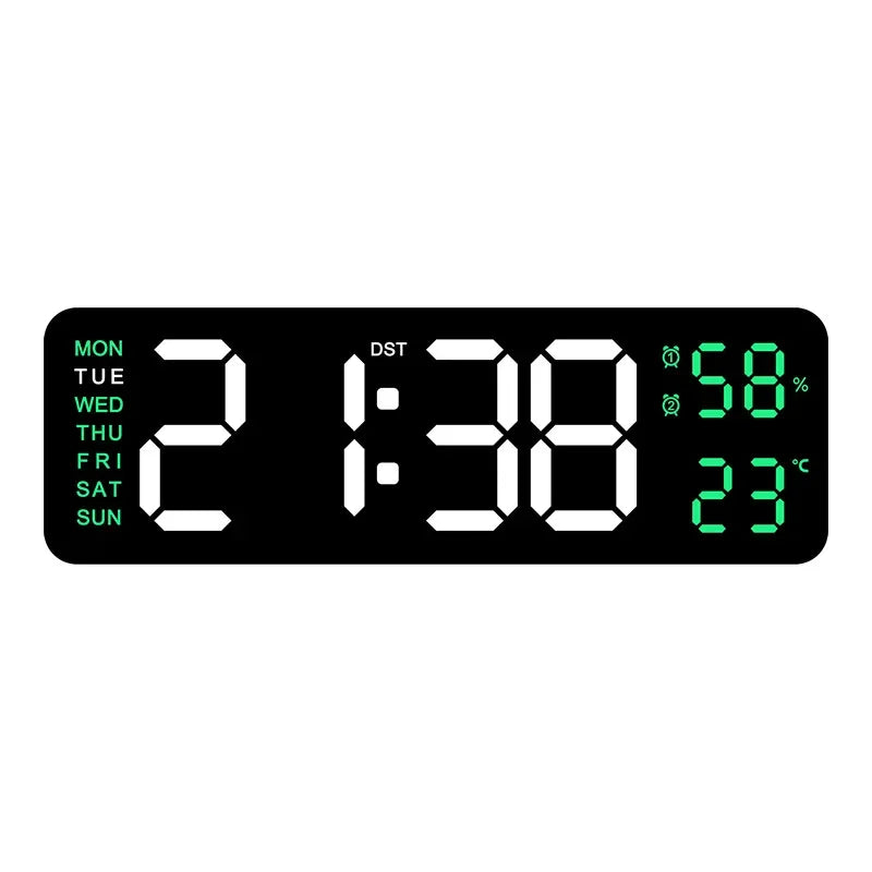 Grande horloge murale numérique de 9 pouces, alimentée par USB, température et humidité, variateur automatique, horloge de Table DST, réveil électronique LED 12/24H