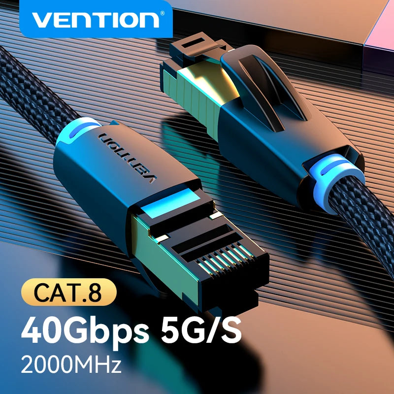 Vention Cable Ethernet CAT8 40Gbps 2000MHz CAT 8 Red trenzado de algodón Cable de Internet Lan para laptops PS 5 Router Cable RJ45