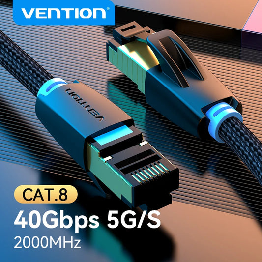Vention CAT8 Ethernet Cable 40Gbps 2000MHz CAT 8 Network Cotton Braided Internet LAN Cord for Laptops PS 5 Router RJ45 Cable