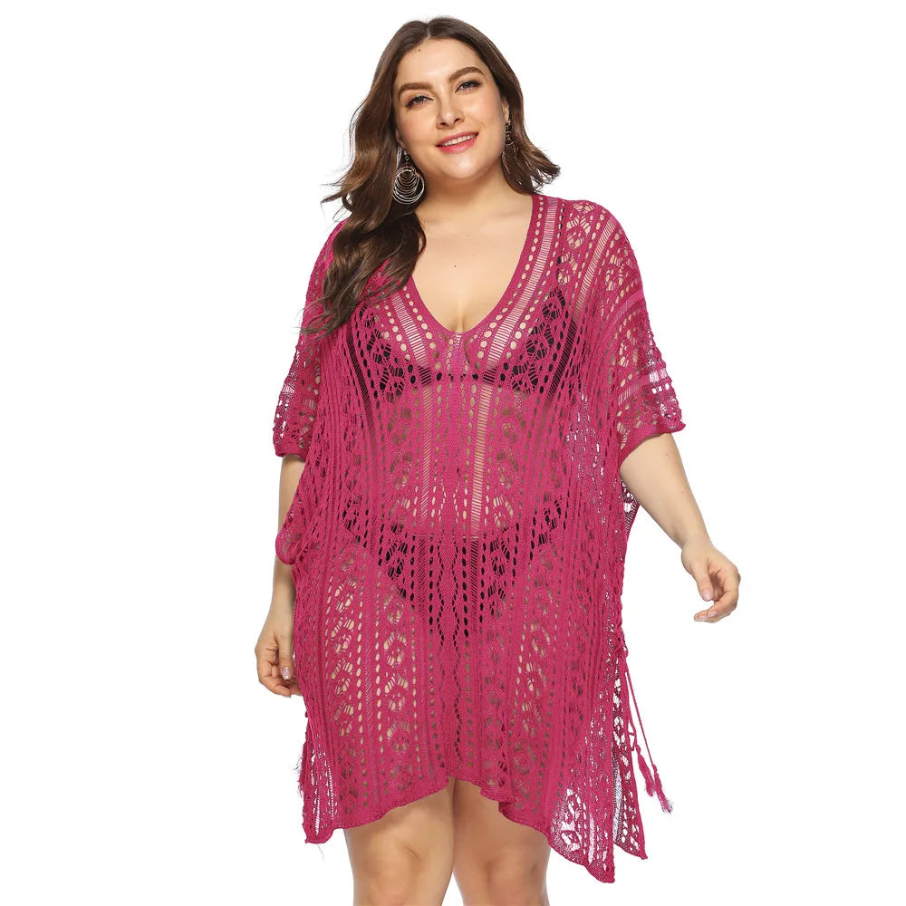 Grande taille Robe De Plage tunique maille unie Bikini couvrir maillot De Bain vêtements De Plage amples maillots De Bain pour les femmes Robe Robe De Plage