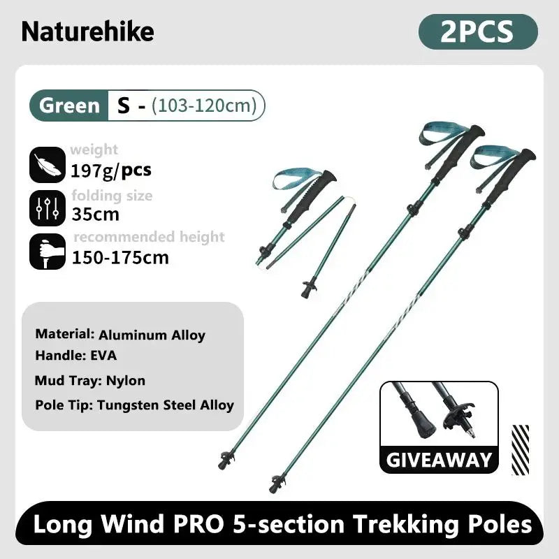 Naturehike bâtons de Trekking en Fiber de carbone 5 Sections bâtons d'escalade pliants portables randonnée en plein air bâtons de marche pliables
