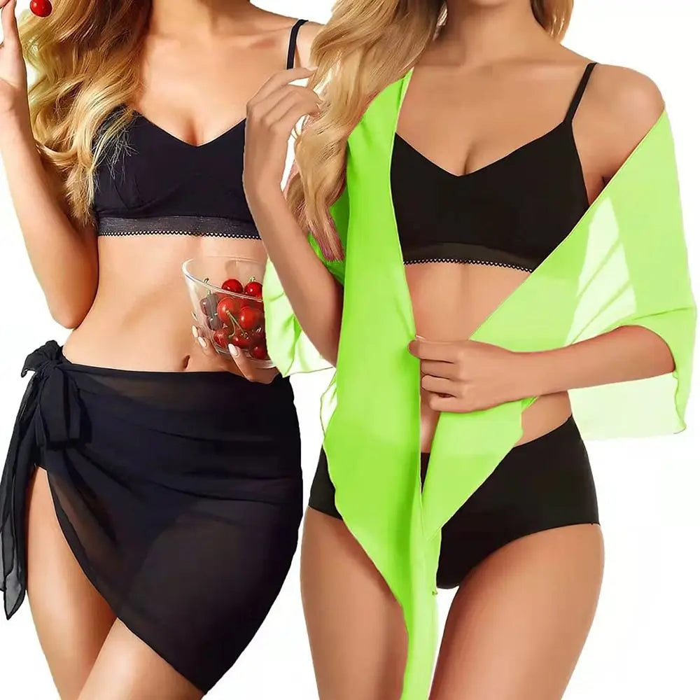 Jupe courte en mousseline de soie pour femmes, Industries ong, cover-ups pour les maillots de bain, bikini de plage, rond, transparent, écharpe, été
