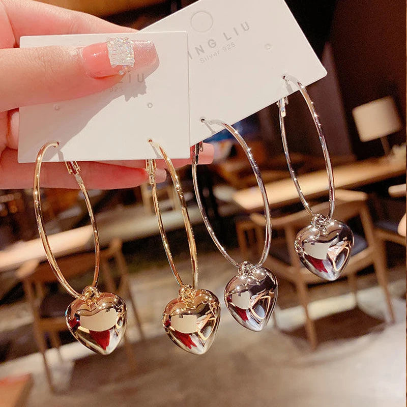 Boucles d'oreilles pendantes en forme de cœur pour femmes, conception de documents en or, boucle d'oreille exagérée, grand cercle, bijoux coréens, cadeau, mode, nouveau, 2024