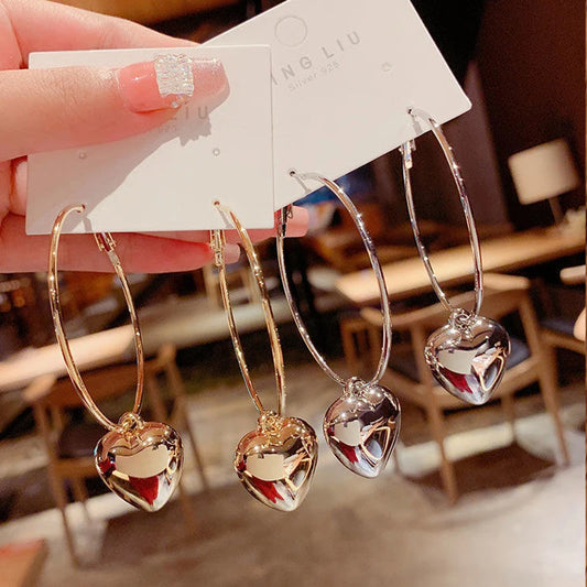 Heart-shaped Drop Earrings for Women, Gold Document Design, Exaggerated Hoop Earrings, Large Circle, Korean Jewelry, Gift, Fashion, New, 2024