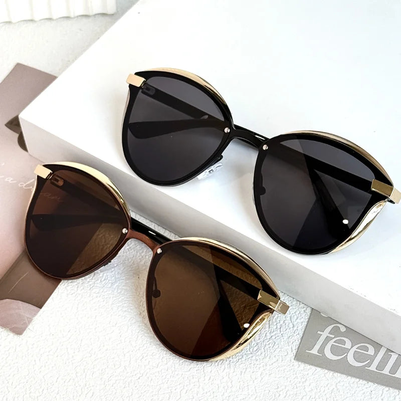 Gafas de sol polarizadas de lujo para mujer, redondas, para mujer, lentes de sol para mujer