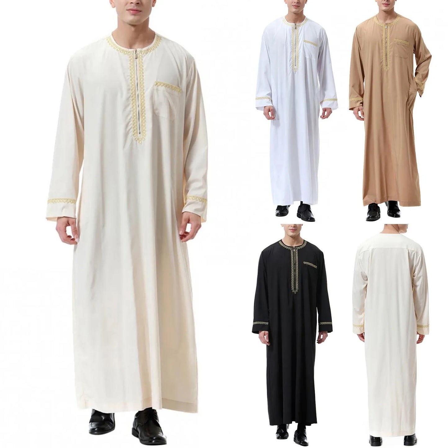 Vêtements musulmans traditionnels pour hommes, chemise musulmane, robe d'aviation, royauté islamique, robe de Dubaï, col rond, manches longues, rétro, adt Abaya