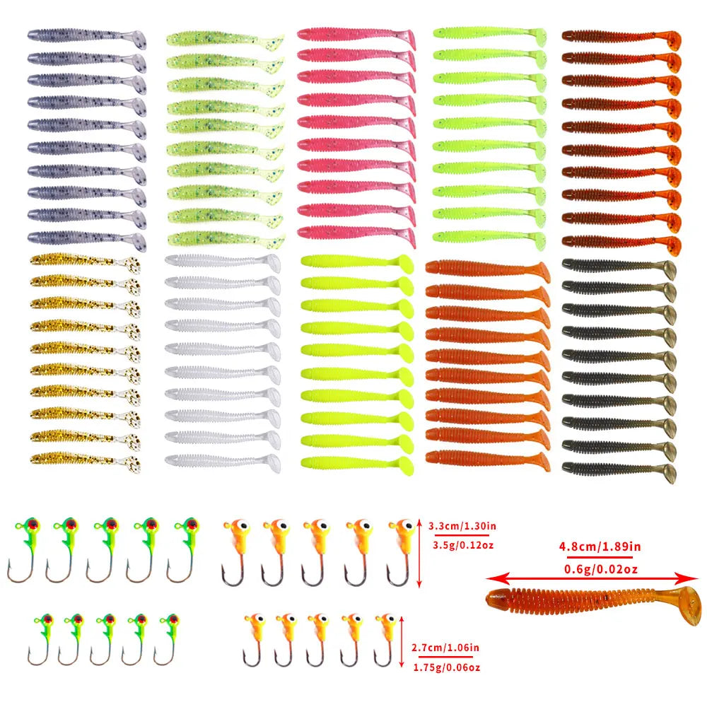 Hengjia 10-50pcs/lot 4.5CM Small Soft Silicone T-Tail Worm Swimbait Lure Fishing Tackle for Carp Black-bass Pike