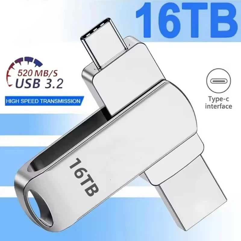 DIXSG pour Xiaomi, clés USB 3.2 de 16 To, disque U de 2 To, clé USB métallique haute vitesse, étanche, type C, mémoire USB, clés USB