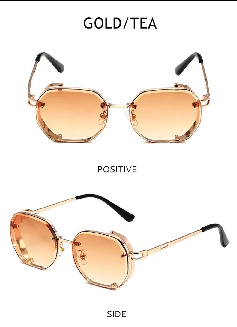 Lunettes de soleil carrées punk pour hommes, nuances rétro, luxe, mode vintage, steampunk, 2023