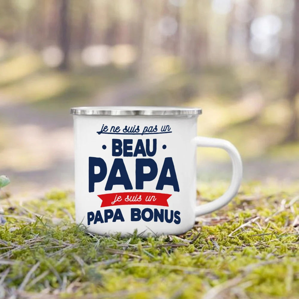 Meilleur papa et maman du monde tasse imprimée française boisson en plein air lait tasse à café Camping tasses en émail cadeau d'anniversaire festif pour papa maman
