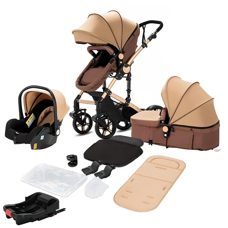 Lightweight baby stroller with aviation-grade frame, 360° swivel wheels, adjustable backrest, removable cushion, and storage basket