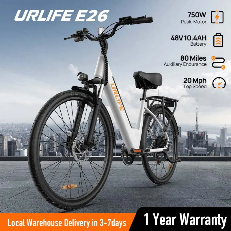 Vélo Électrique 750W 48V 10,4Ah 26 Pouces — Batterie Amovible 20 MPH 7 Vitesses