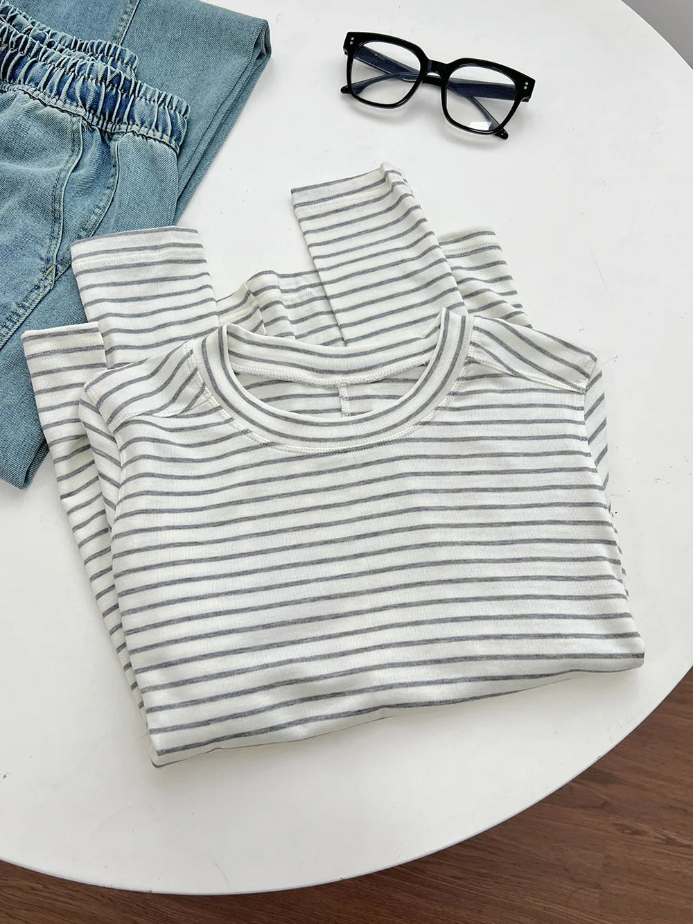 Camiseta de manga larga para mujer, de seda y lana empalmada, top fino, suave, ceroso, de color liso, para primavera y verano.
