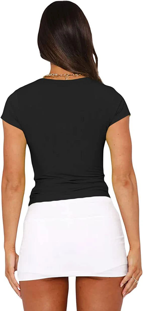 Tops courts Y2K vintage Harajuku pour femmes, couleur unie, esthétique été 2026, t-shirts tube décontractés, vêtements vintage