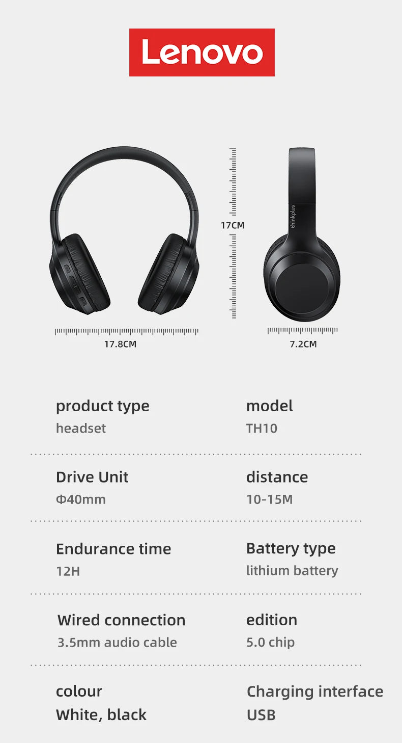 Auriculares estéreo Bluetooth Lenovo Thinkplus TH10 TWS Auriculares de música con micrófono para móvil iPhone Samsung Android iOS