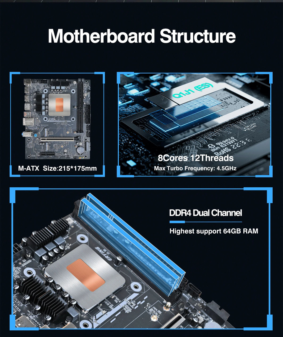 Carte mère pour ordinateur de jeu, bricolage, avec processeur intégré, Kit d'intervalle 13ème cœur, Q1J1 ES 0000 8C12T DDR4 RAM LGA115X, ordinateur de bureau