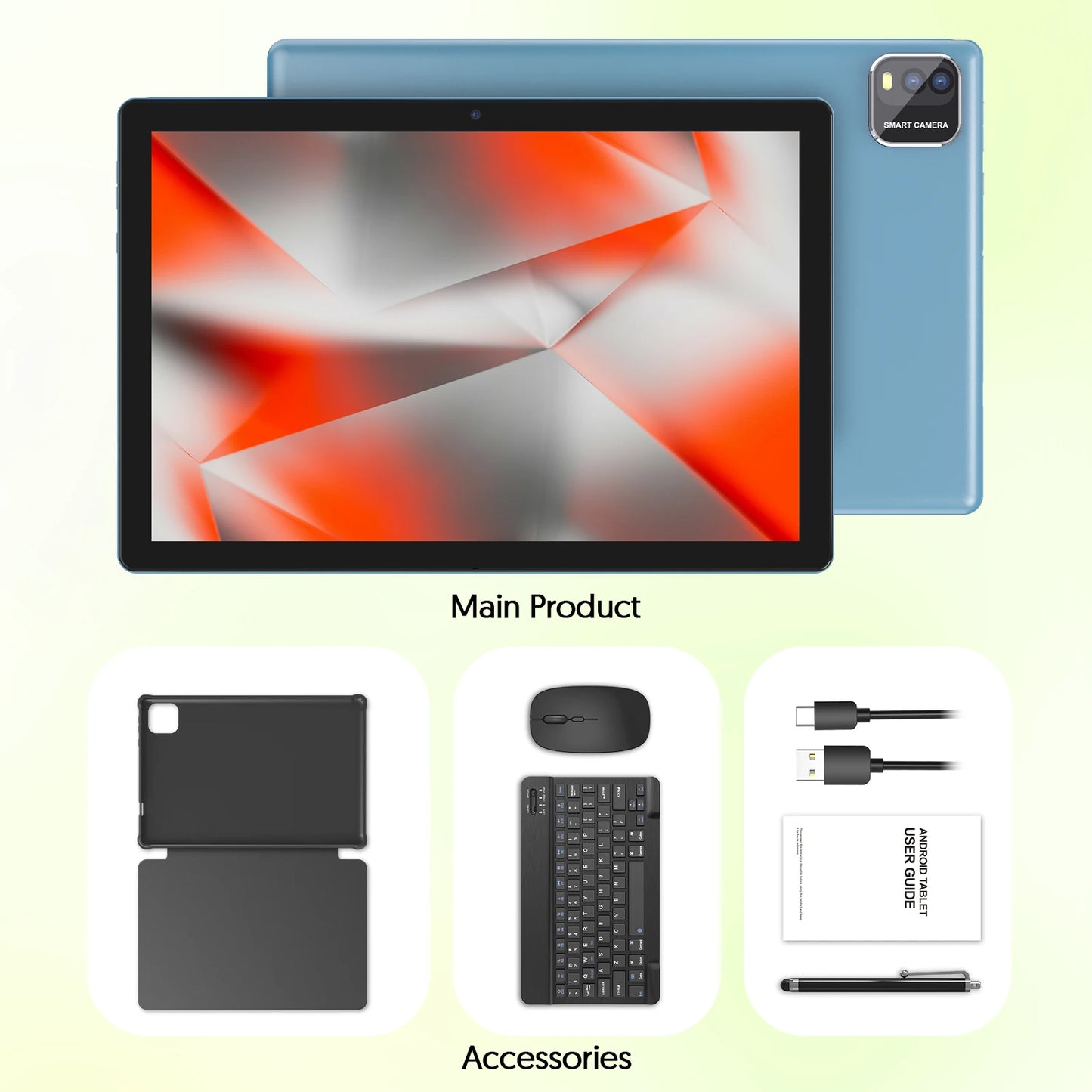 BAKEN Tableta Android 15 de 10 pulgadas, procesador de cuatro núcleos, 12 GB (3+9 de expansión) RAM + 64 GB de almacenamiento, WiFi 5G, cámara dual 1280*800