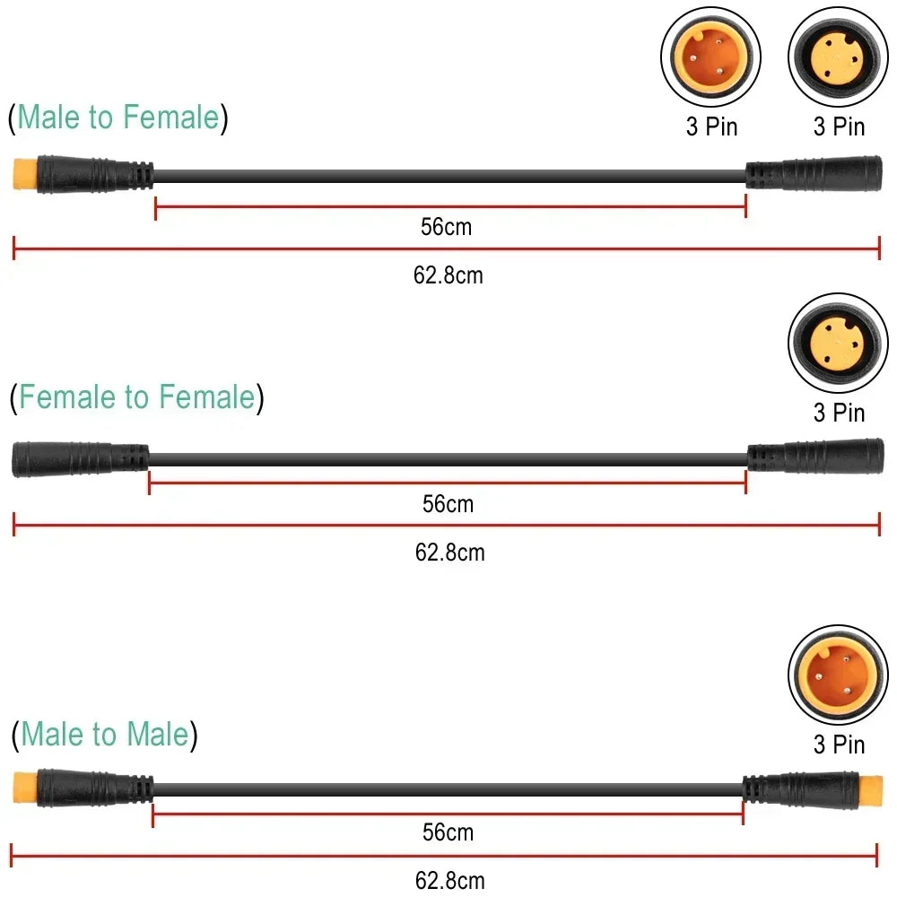Cable sensor de extensión macho hembra para BAFANG, motor de bicicleta eléctrica, acelerador de pulgar, cable conector de conversión de 3 pines