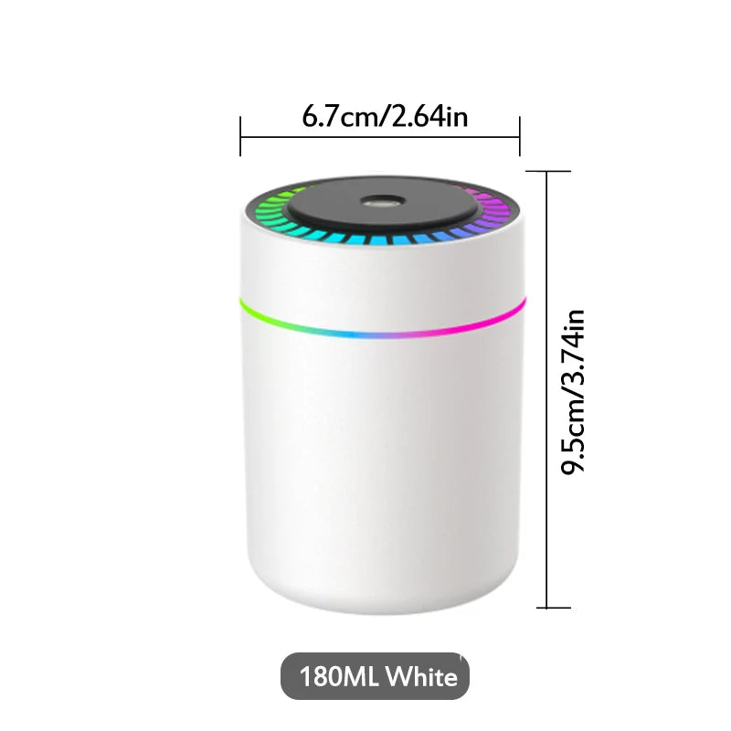 Humidificateur ultrasonique 5V USB 180ml, brumisateur, diffuseur d'arôme de voiture, purificateur d'huile essentielle avec lampe d'ambiance RGB, bricolage, plus frais d'air