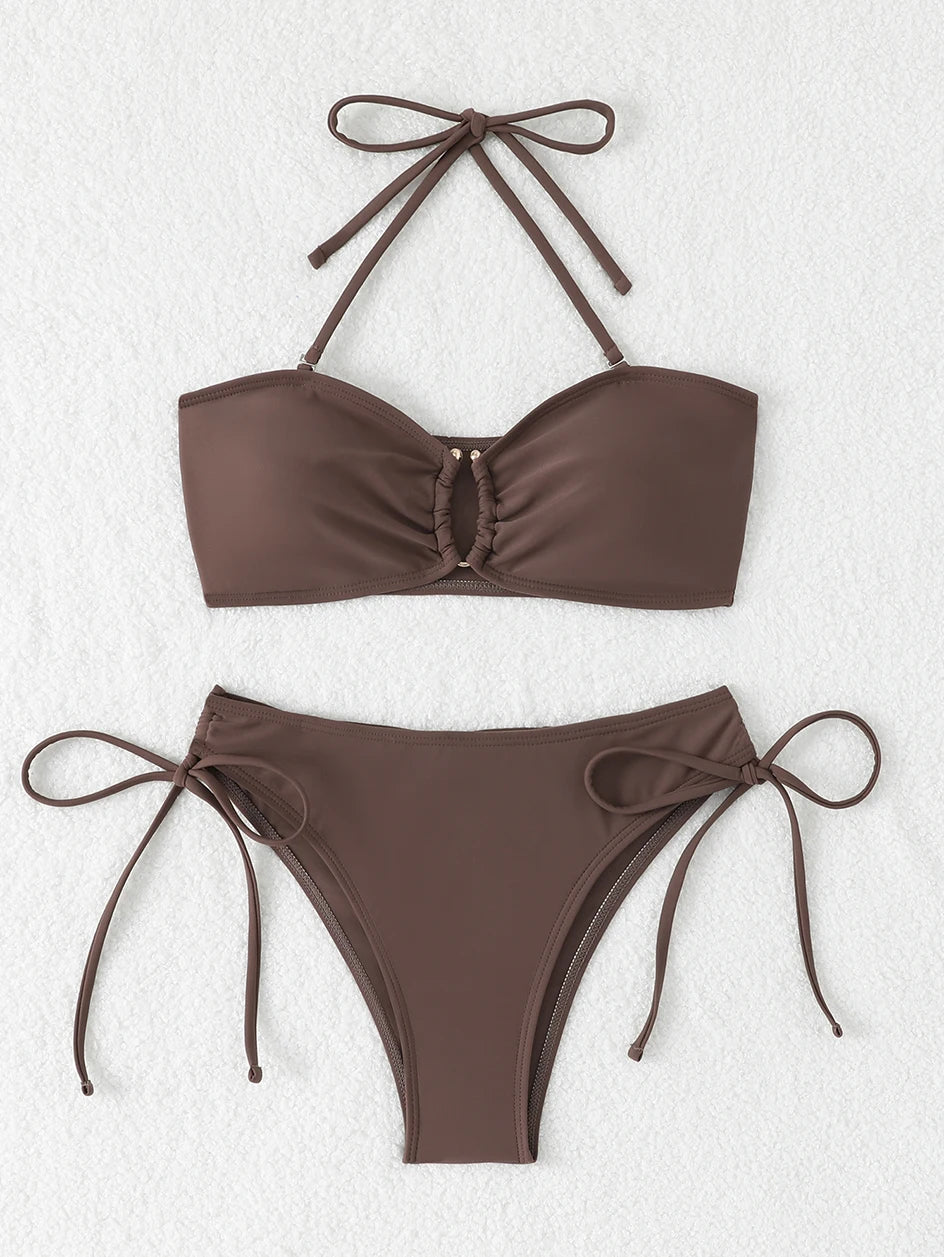 Maillot de bain bikini taille haute pour femme 2026, maillots de bain noués, maillots de bain femme, bandeau push-up, ensembles de bikinis, vêtements de plage brésiliens